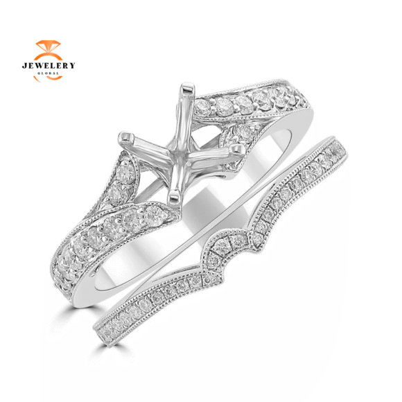 14KT White Gold .55 CTW Round Diamond Bridal Set