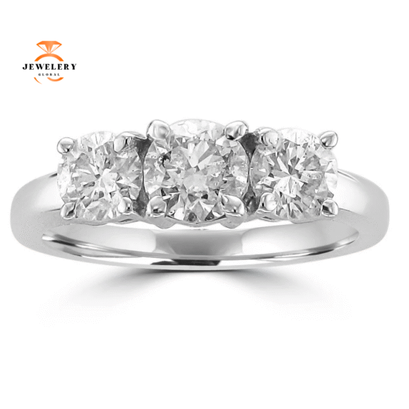 14KT White Gold 1 1/2 CTW Diamond 3 Stone Ring