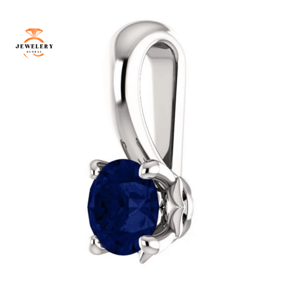 14KT GOLD 0.30 CT ROUND BLUE SAPPHIRE SOLITAIRE PENDANT - Image 9