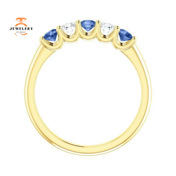 14KT GOLD 0.39 CTW SAPPHIRE & 0.20 CTW DIAMOND 5 STONE BAND - Image 10