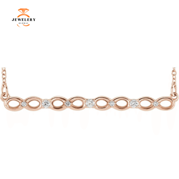 14KT GOLD 0.08 CTW DIAMOND INFINITY-INSPIRED BAR NECKLACE - Image 2