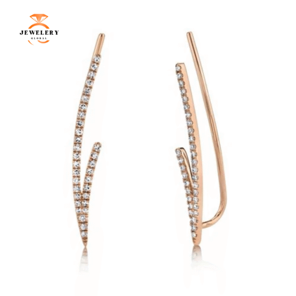 14KT GOLD 0.19 CTW DIAMOND 2-ROW EAR CLIMBER EARRINGS