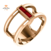 14KT GOLD 0.34 CTW BAGUETTE RUBY NEGATIVE SPACE RING