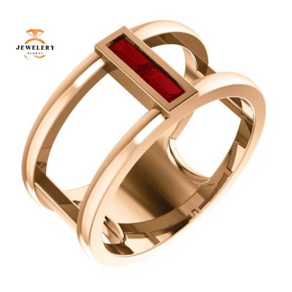 14KT GOLD 0.34 CTW BAGUETTE RUBY NEGATIVE SPACE RING