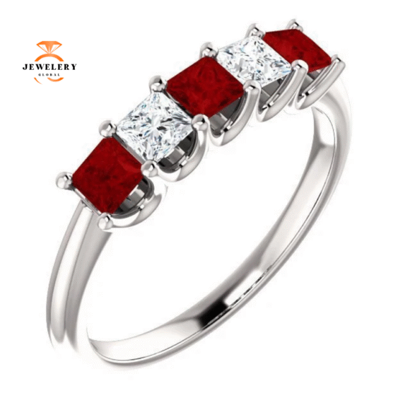 14KT GOLD 0.60 CTW RUBY & 0.33 CTW DIAMOND SQUARE 5 STONE BAND - Image 12