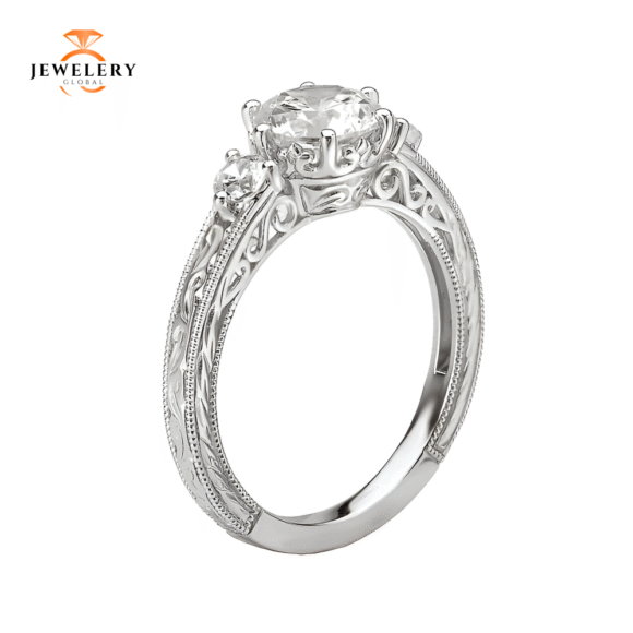 14K WHITE GOLD 1 1/5CTW DIAMOND VINTAGE RING - Image 4