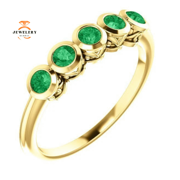 14KT Gold 3/10 CTW Round Emerald 5 Stone Ring - Image 9