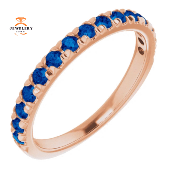 14KT GOLD 3/4 CTW ROUND BLUE SAPPHIRE FRENCH-SET BAND