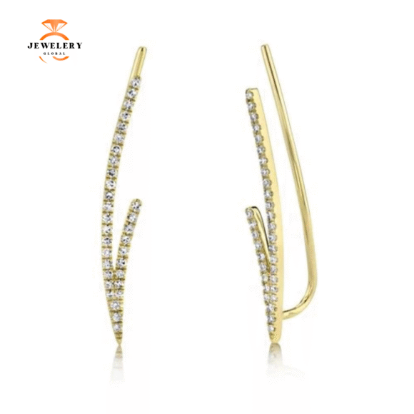 14KT GOLD 0.19 CTW DIAMOND 2-ROW EAR CLIMBER EARRINGS - Image 2