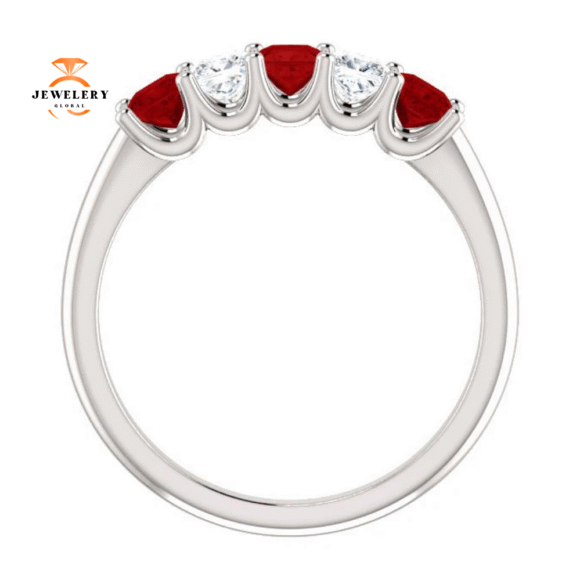 14KT GOLD 0.60 CTW RUBY & 0.33 CTW DIAMOND SQUARE 5 STONE BAND - Image 13