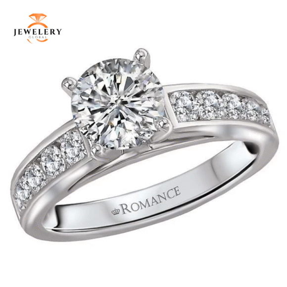 14KT 5/8 CTW Diamond Channel Set Cathedral Setting for 1 CT Round