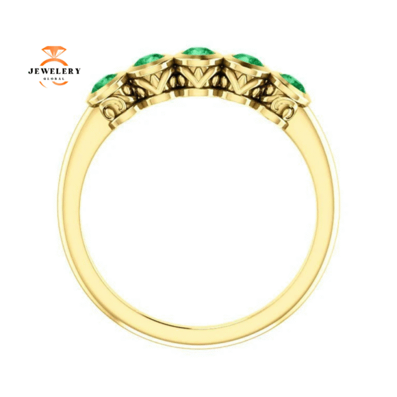 14KT Gold 3/10 CTW Round Emerald 5 Stone Ring - Image 10