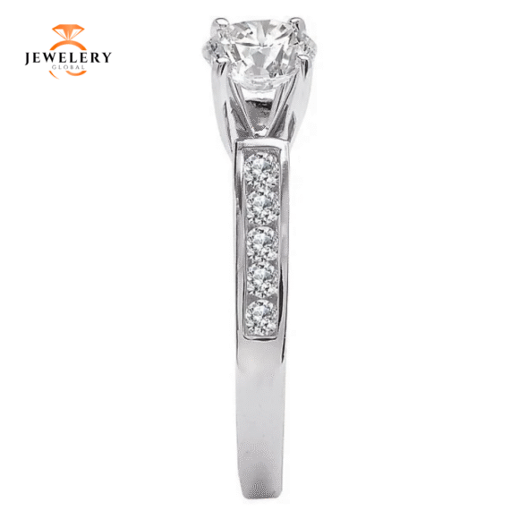 14KT 5/8 CTW Diamond Channel Set Cathedral Setting for 1 CT Round - Image 2