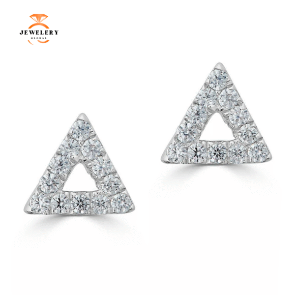 14KT GOLD 0.08 CTW DIAMOND TRIANGLE OUTLINE STUD EARRINGS