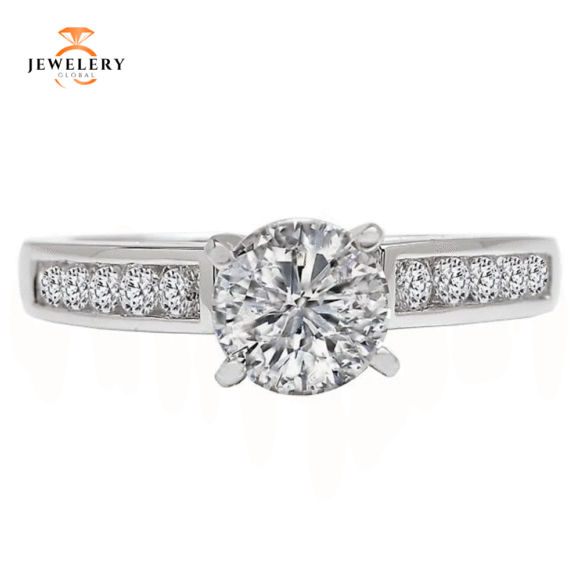 14KT 5/8 CTW Diamond Channel Set Cathedral Setting for 1 CT Round - Image 3