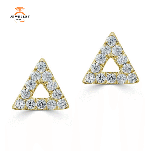 14KT GOLD 0.08 CTW DIAMOND TRIANGLE OUTLINE STUD EARRINGS - Image 2