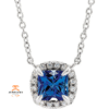14KT GOLD 0.20 CT SAPPHIRE & .05 CTW DIAMOND HALO NECKLACE