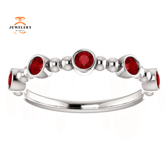 14KT GOLD 0.45 CTW RUBY BEZEL-SET 5 STONE BEADED STACKABLE RING - Image 11