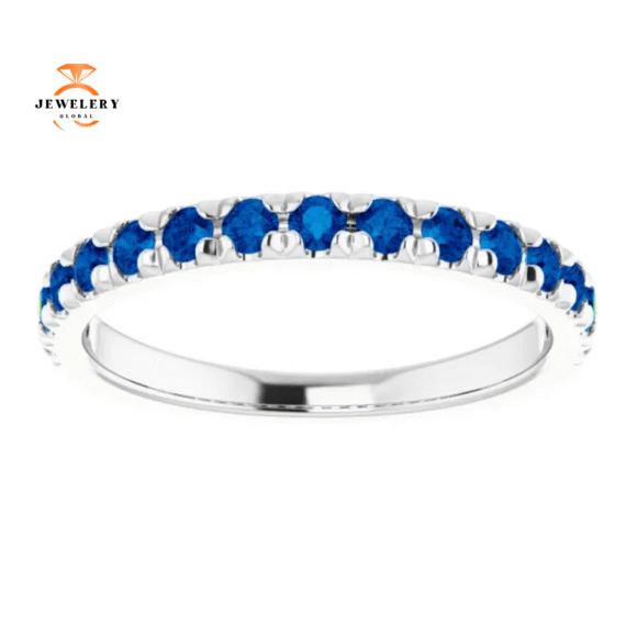 14KT GOLD 3/4 CTW ROUND BLUE SAPPHIRE FRENCH-SET BAND - Image 5