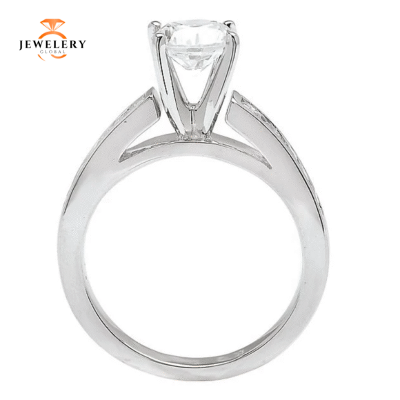14KT 5/8 CTW Diamond Channel Set Cathedral Setting for 1 CT Round - Image 4