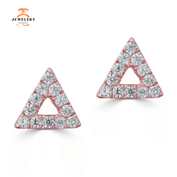 14KT GOLD 0.08 CTW DIAMOND TRIANGLE OUTLINE STUD EARRINGS - Image 3