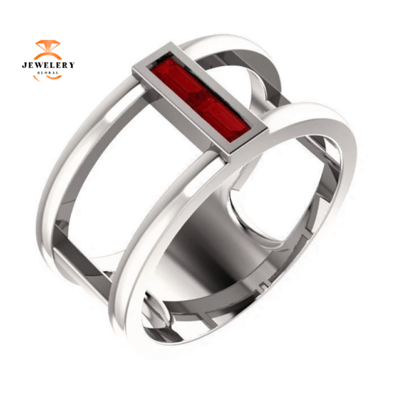 14KT GOLD 0.34 CTW BAGUETTE RUBY NEGATIVE SPACE RING - Image 5