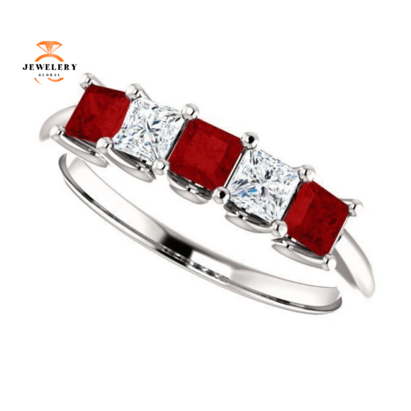 14KT GOLD 0.60 CTW RUBY & 0.33 CTW DIAMOND SQUARE 5 STONE BAND - Image 16