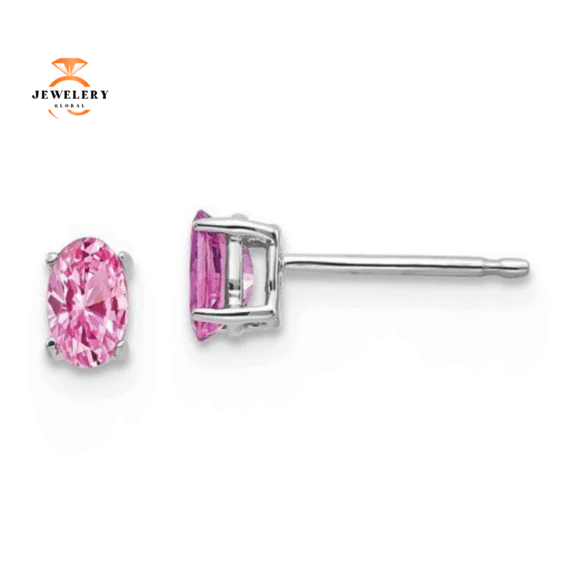 14KT GOLD 2/3 CTW OVAL PINK SAPPHIRE STUD EARRINGS