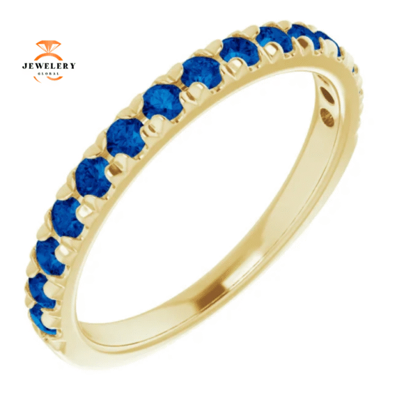 14KT GOLD 3/4 CTW ROUND BLUE SAPPHIRE FRENCH-SET BAND - Image 6