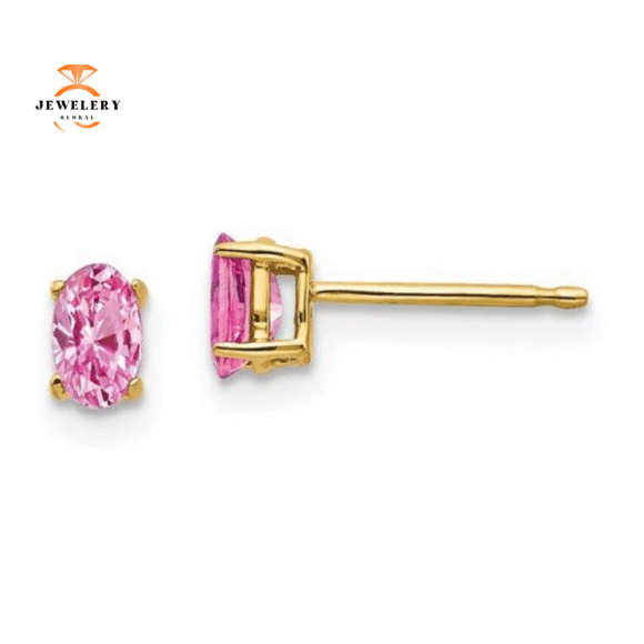 14KT GOLD 2/3 CTW OVAL PINK SAPPHIRE STUD EARRINGS - Image 2