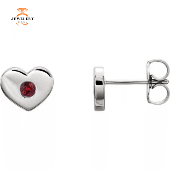 14KT GOLD 0.08 CTW GENUINE RUBY HEART EARRINGS