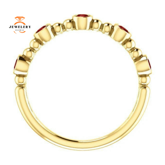 14KT GOLD 0.45 CTW RUBY BEZEL-SET 5 STONE BEADED STACKABLE RING - Image 6