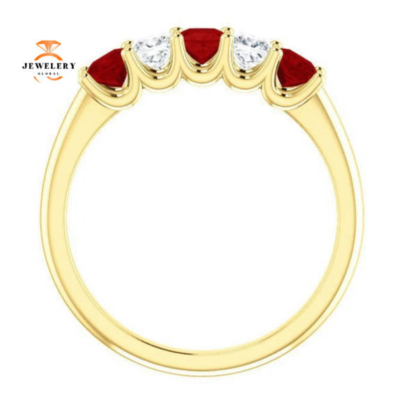 14KT GOLD 0.60 CTW RUBY & 0.33 CTW DIAMOND SQUARE 5 STONE BAND - Image 8