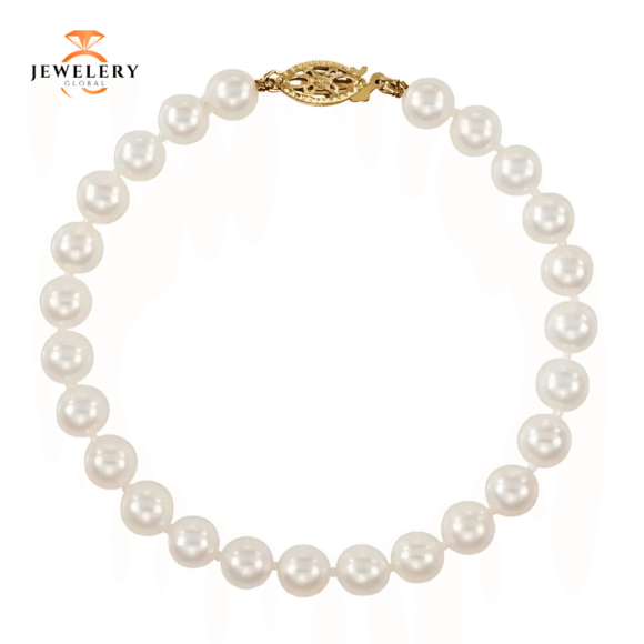 14KT 6 MM WHITE CULTURED AKOYA PEARL BRACELET