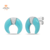 14KT GOLD 1.89 CT TURQUOISE & .06 CTW DIAMOND CRESENT EARRINGS