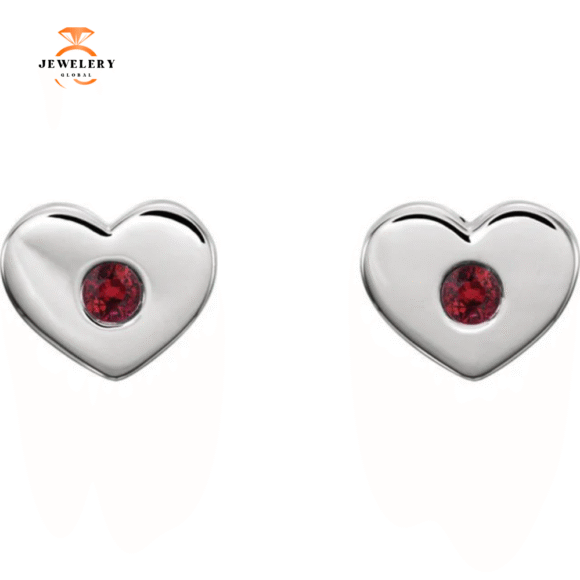14KT GOLD 0.08 CTW GENUINE RUBY HEART EARRINGS - Image 2