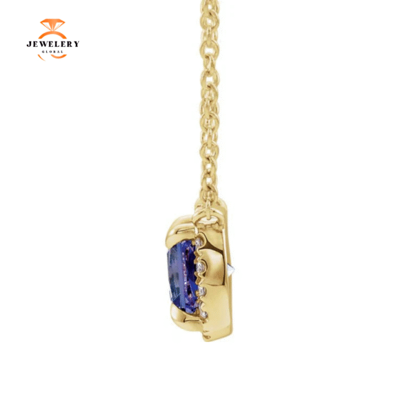 14KT GOLD 0.20 CT SAPPHIRE & .05 CTW DIAMOND HALO NECKLACE - Image 6