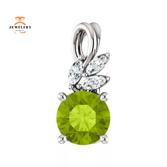 14KT GOLD 0.95 CT PERIDOT & 1/10 CTW DIAMOND FLORAL PENDANT