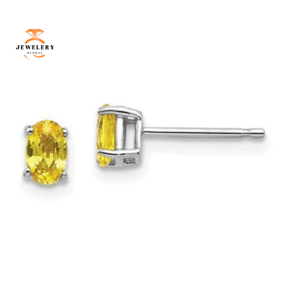 14KT GOLD 2/3 CTW OVAL YELLOW SAPPHIRE STUD EARRINGS