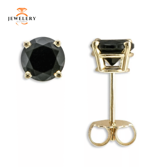 14KT 6MM Round Black Onyx Earrings