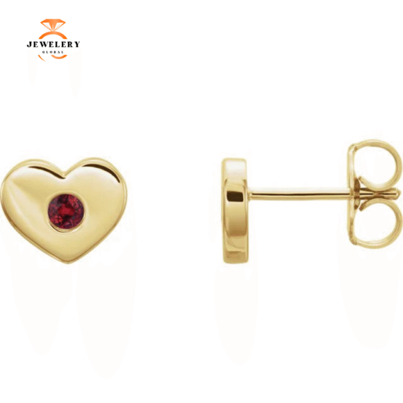 14KT GOLD 0.08 CTW GENUINE RUBY HEART EARRINGS - Image 3
