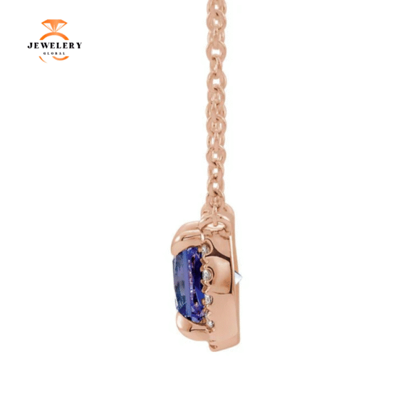 14KT GOLD 0.20 CT SAPPHIRE & .05 CTW DIAMOND HALO NECKLACE - Image 4