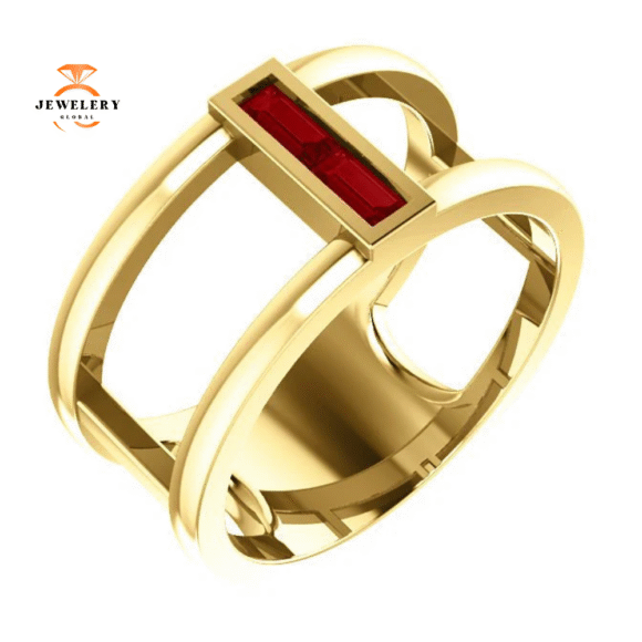 14KT GOLD 0.34 CTW BAGUETTE RUBY NEGATIVE SPACE RING - Image 9