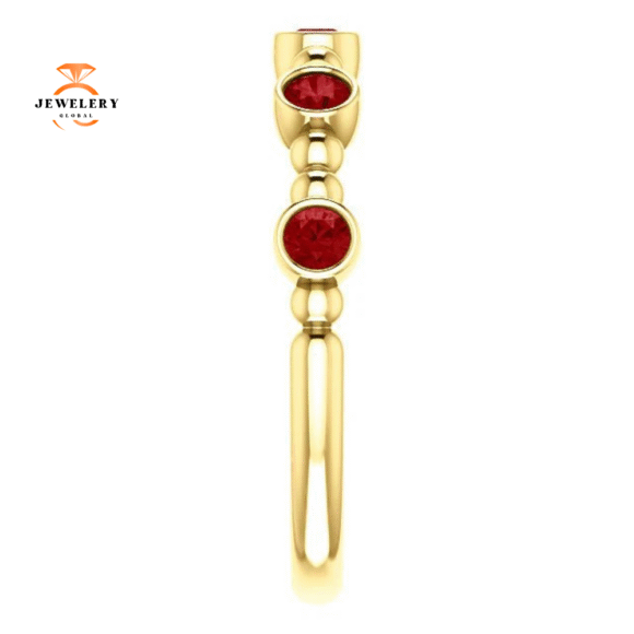 14KT GOLD 0.45 CTW RUBY BEZEL-SET 5 STONE BEADED STACKABLE RING - Image 8
