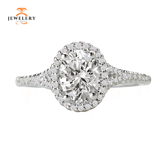 14K WHITE GOLD 1.20CTW DIAMOND OVAL DIAMOND HALO RING - Image 2