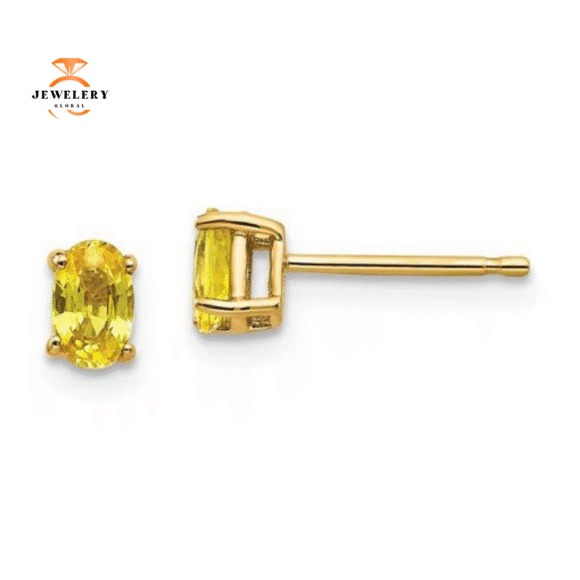14KT GOLD 2/3 CTW OVAL YELLOW SAPPHIRE STUD EARRINGS - Image 2