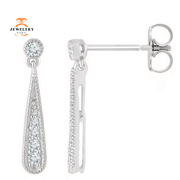 14KT GOLD 1/6 CTW DIAMOND TEARDROP EARRINGS - Image 4