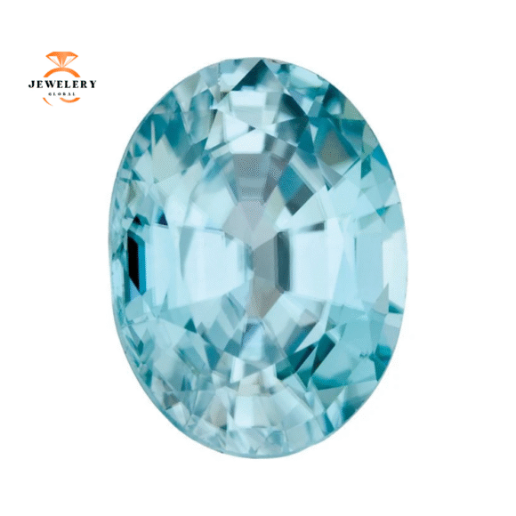 14KT GOLD 2.25 CTW BLUE ZIRCON & 0.10 CTW DIAMOND 3 STONE OVAL HALO RING - Image 6