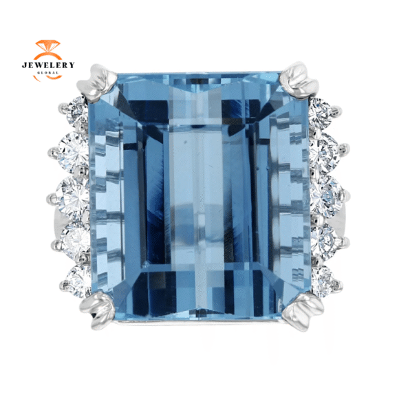 14KT WHITE GOLD 20 CT AQUAMARINE & 0.75 CTW DIAMOND RING - Image 2
