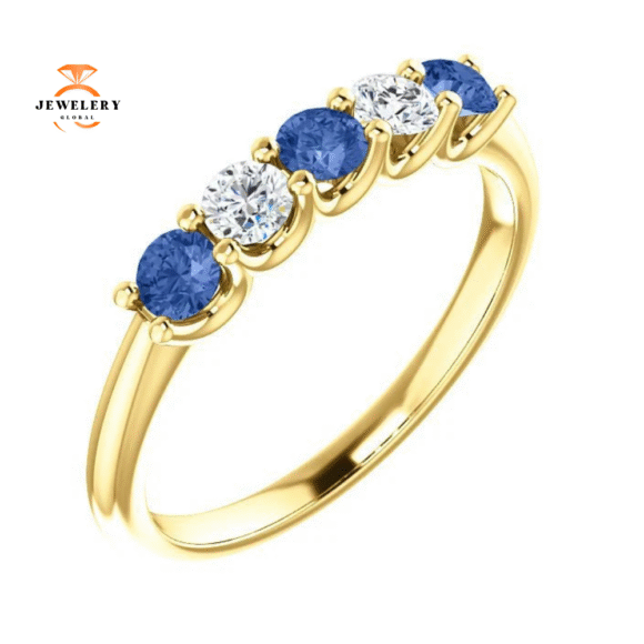 14KT GOLD 0.39 CTW SAPPHIRE & 0.20 CTW DIAMOND 5 STONE BAND - Image 11